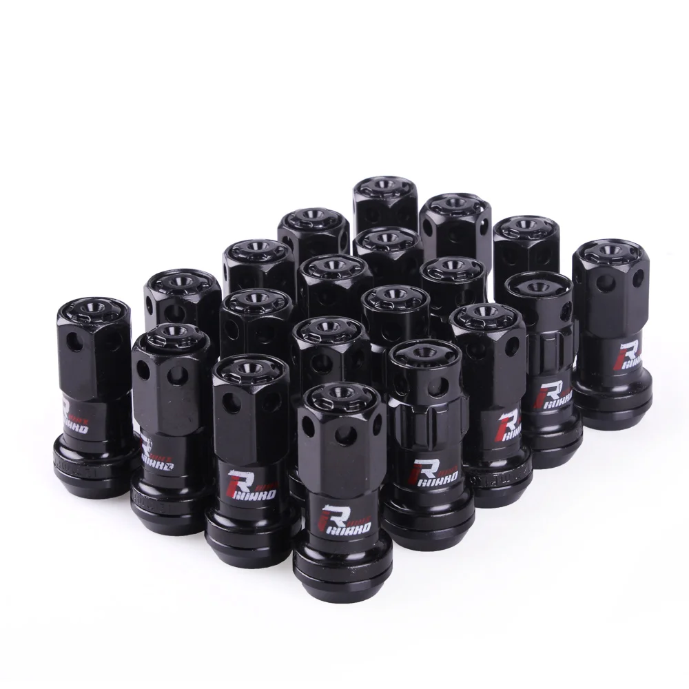 black RASTP-20pcs/набор M12x1.5/1,25 R40 стиль 44 мм Колесные гайки гоночные композитные стопорные гайки с ключом безопасности RS-LN046 - Название цвета: black