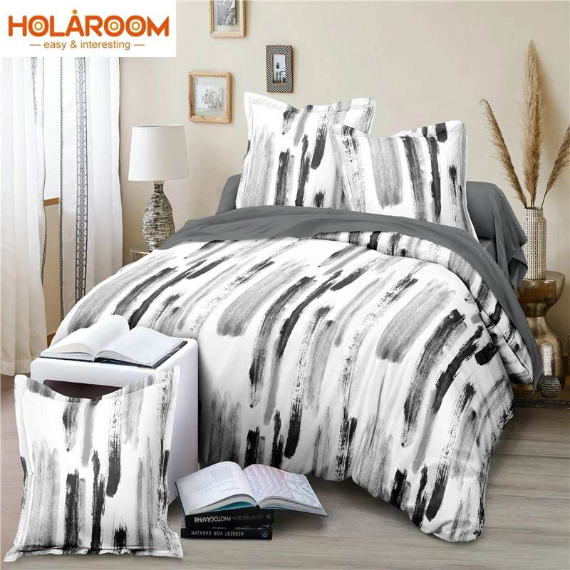 

2/3Pcs Watercolors Bedding Set Printed Plant Flower Duvet Cover Set Pillowcase Black and White Simple Leaves Pattern Bedding Set