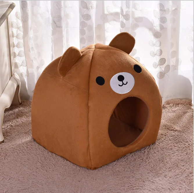 Кошка маленькая собака мягкая кровать Met дом палатка Igloo Кровать дом милый мультфильм коричневый S L