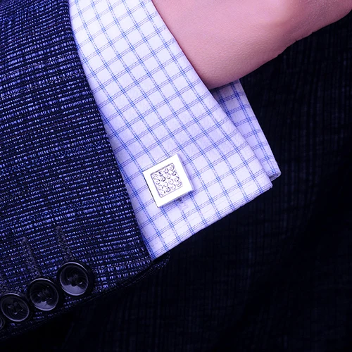 Мужская рубашка KFLK серебристая с кристаллами на кнопках|brand cufflinks for mens|cufflinks