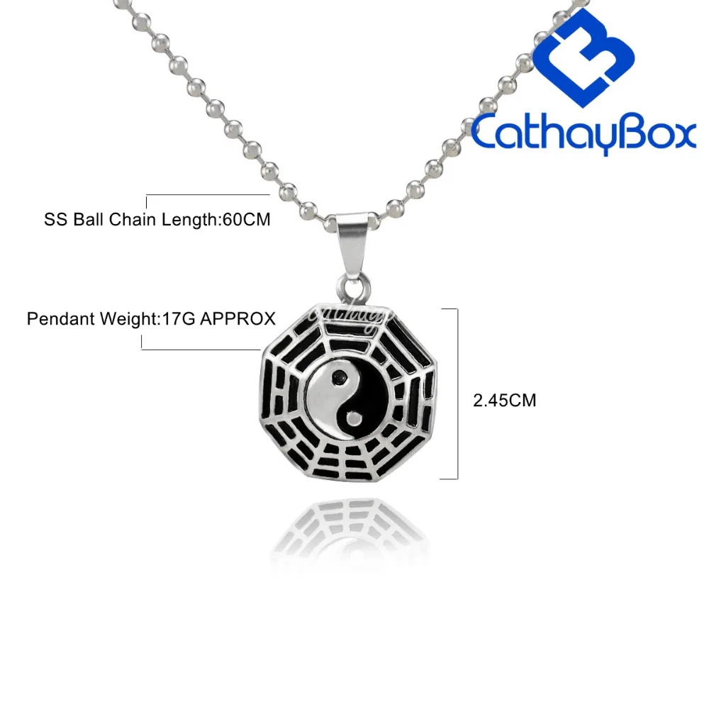 Men'sBlack эмаль винтажный китайский стиль нержавеющая сталь Инь Ян тайчи кулон