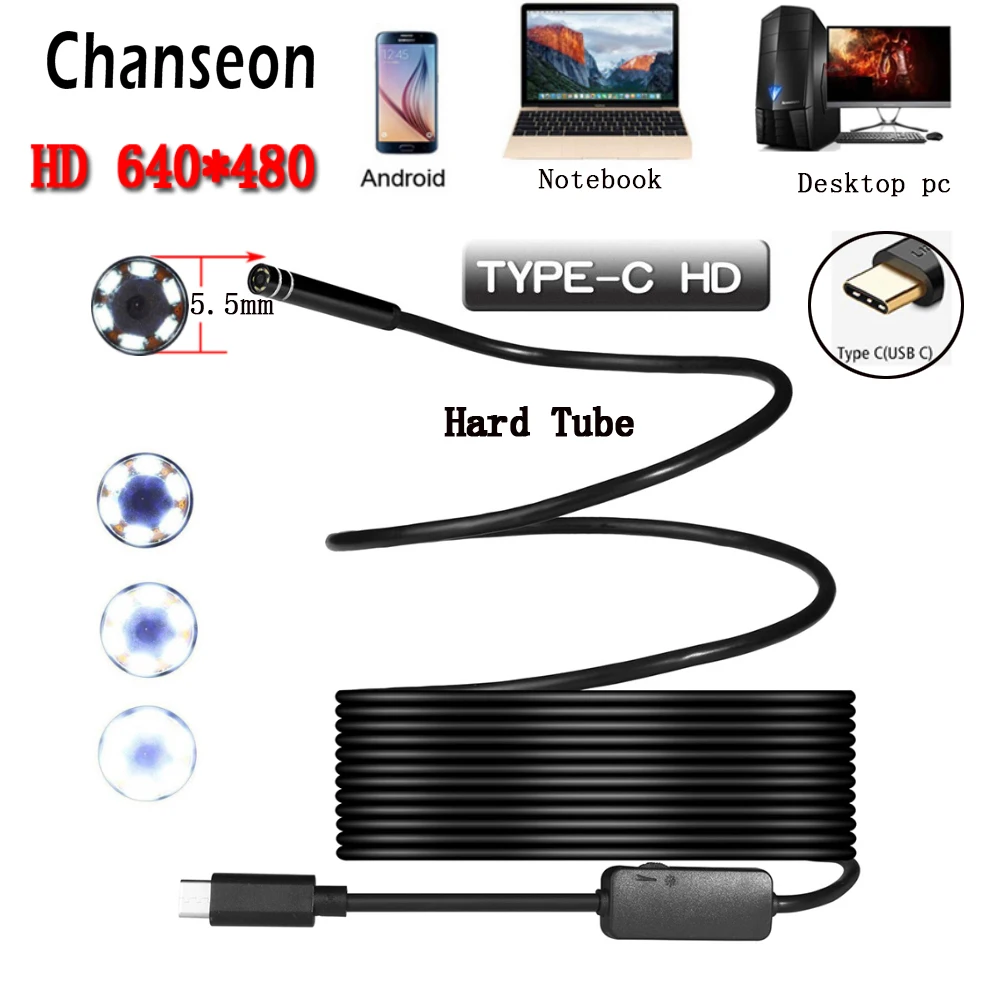 Chanseon 8/5. 5 мм USB эндоскоп камера TYPE-C HD эндоскоп инспекционная жесткая трубка камера ПК Android для телефонов huawei бороскоп