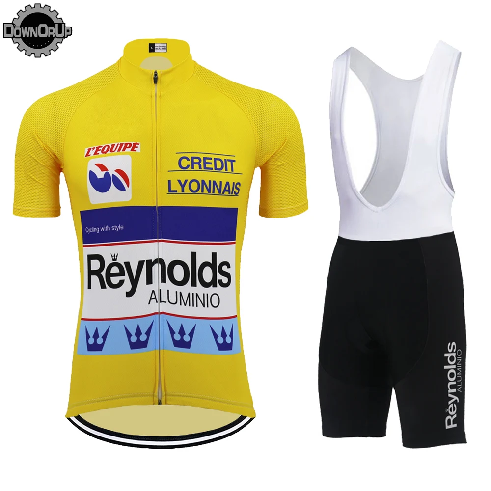 Ретро Мужская классическая желтая одежда для велоспорта бренд pro team Bike Майки