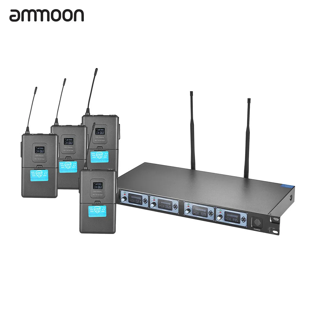 Профессиональный 4 канальный УВЧ микрофон ammoon 4T гарнитура микрофонная система