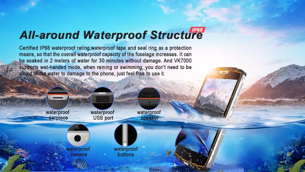 Оригинальный vkworld VK7000 IP68 Водонепроницаемый смартфон MTK6750T 4 Гб 64 5 2 дюймов Android 8 0