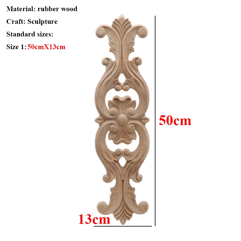 50cmX13cm Неокрашенная древесина, дуб, резная волнистая Цветочная наклейка, угловая аппликация для декора мебели для дома, декоративная деревянная резная длинная аппликация - Цвет: 50cmX13cm