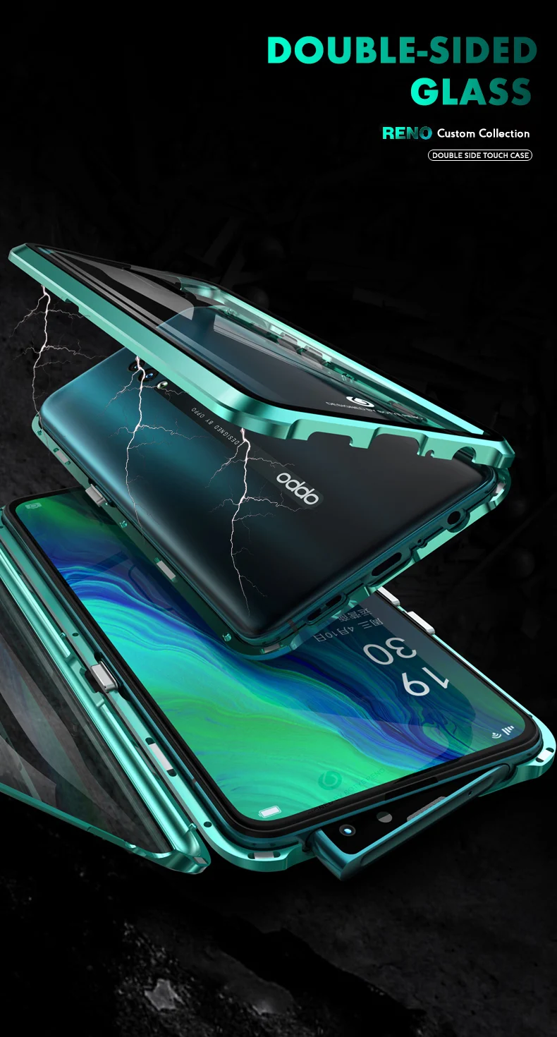 Чехол на магните для OPPO Reno 10X Zoom, чехол на переднюю панель+ заднюю, двухсторонний, 9 H, чехол из закаленного стекла для OPPO Reno CPH1919, металлический бампер, чехол