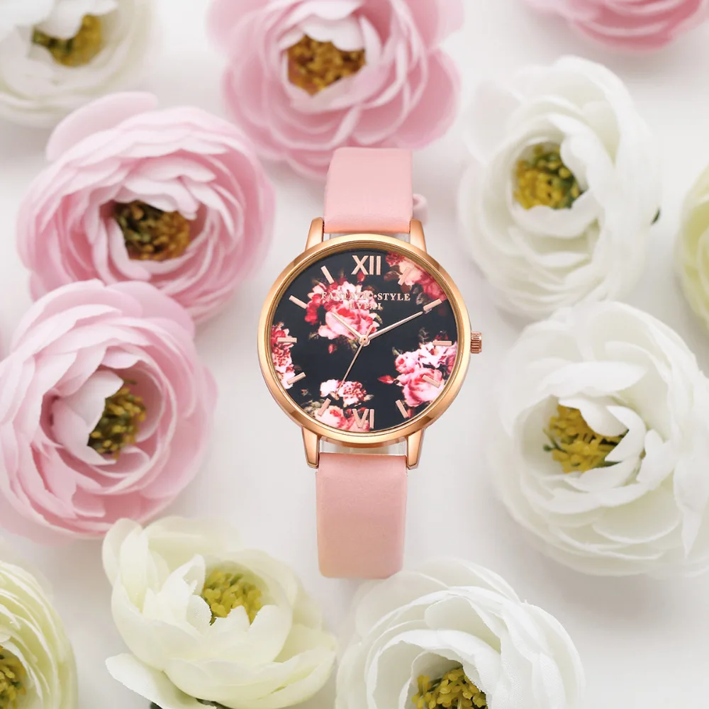 Горячие Продажи Lvpai Известный Бренд Розовое Золото Часы Цветы Кожа Модные