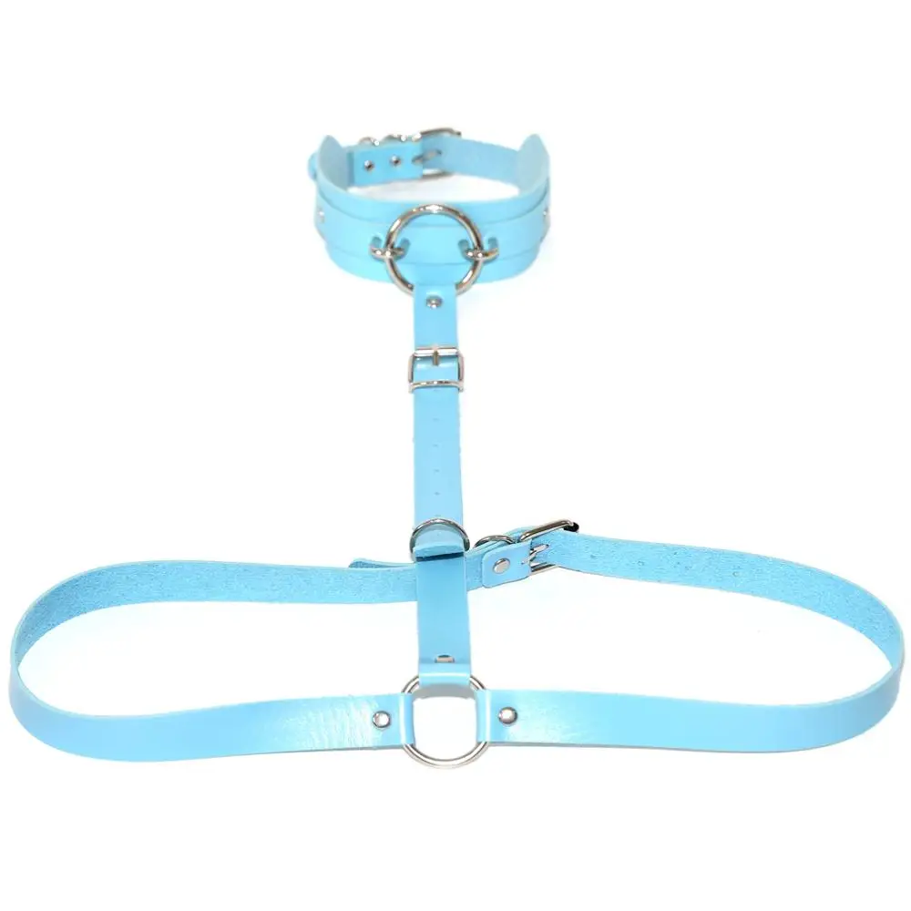 light blue Черная цепочка для тела, кожаный жгут, готический грудной бандаж, аксессуары harajuku, панк-рок,, готические ювелирные изделия - Окраска металла: light blue