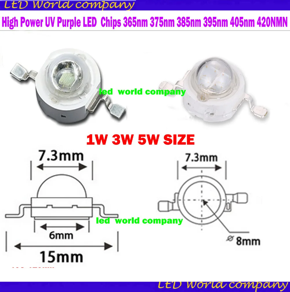 Высокая мощность УФ фиолетовый LED Интегрированные чипы 3 Вт 5W10W 20 30 50 100 45MIL UV led чип