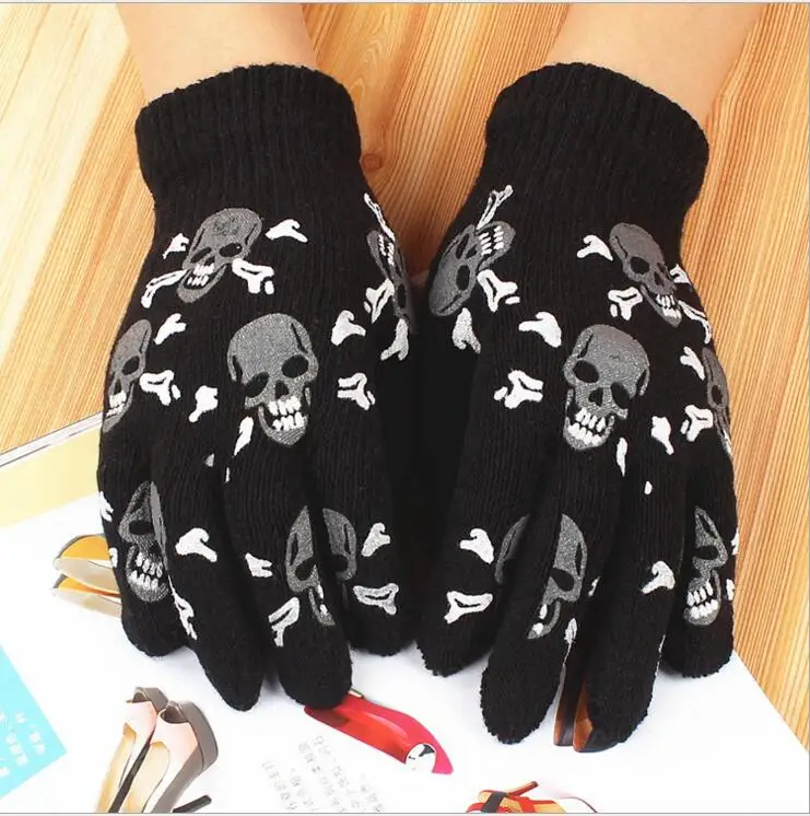New Warm Creative winter men gloves Personality Skeleton fingers touch screen guantes mujer invierno | Аксессуары для одежды