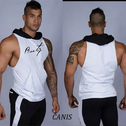 Летняя мужская повседневная майка без рукавов с цветными надписями и капюшоном