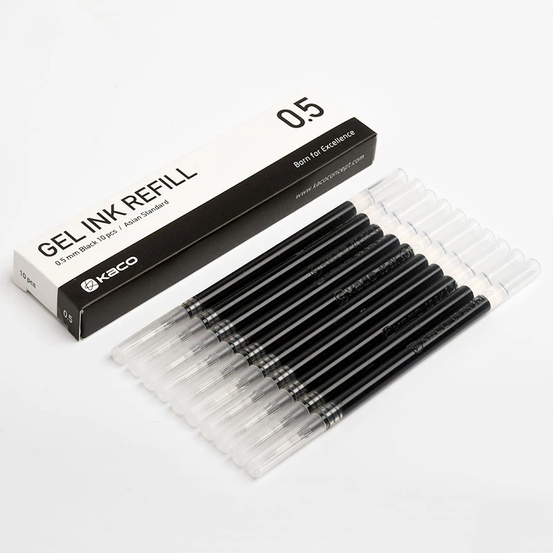 10pcs black Kaco азиатские Стандартный Универсальный геля чернил Refill 10 шт./кор. синий цвет черный, темно-синий и красный цвета гелевые ручки 0,5 мм для заправки зажигалок школьные канцелярские принадлежности - Цвет: 10pcs black