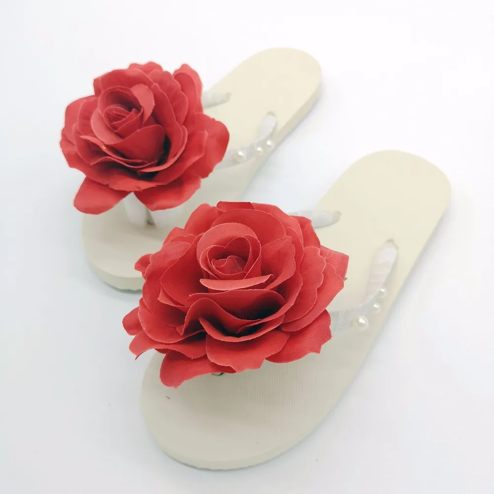Новинка 2018 летние пляжные сандалии HAHAFLOWER с красной розой женские шлепанцы на