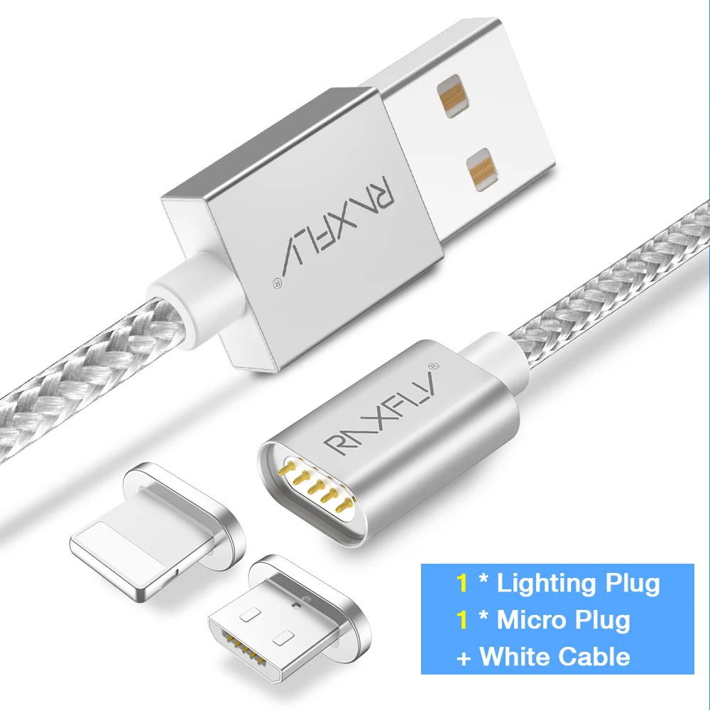 Sliver LightingMicro Магнитный кабель RAXFLY для samsung Note 9 S9, быстрый Магнитный кабель для зарядки для iPhone X XS Max, магнитный кабель Micro usb type-C - Цвет: Sliver LightingMicro