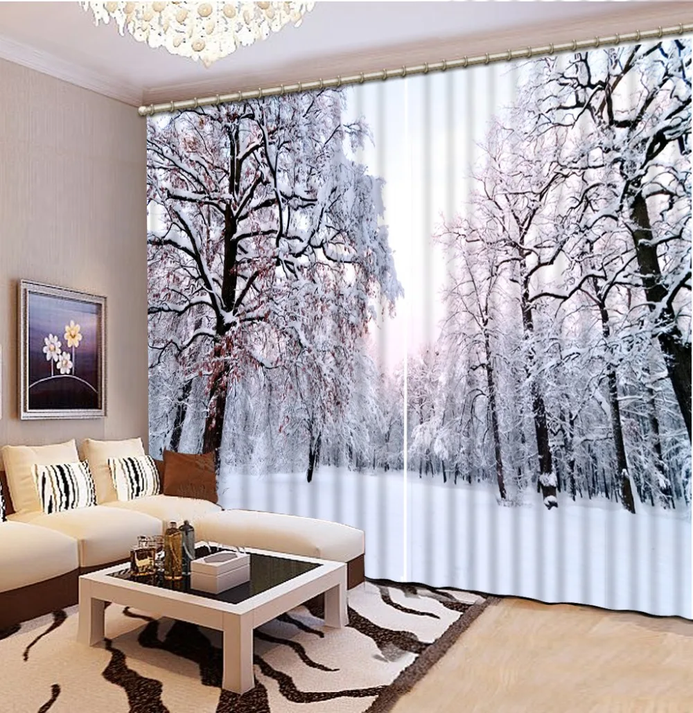 

White 3d curtains Winter snow scene blackout curtains for doors Living room bedroom customize sound proof curtain home decor