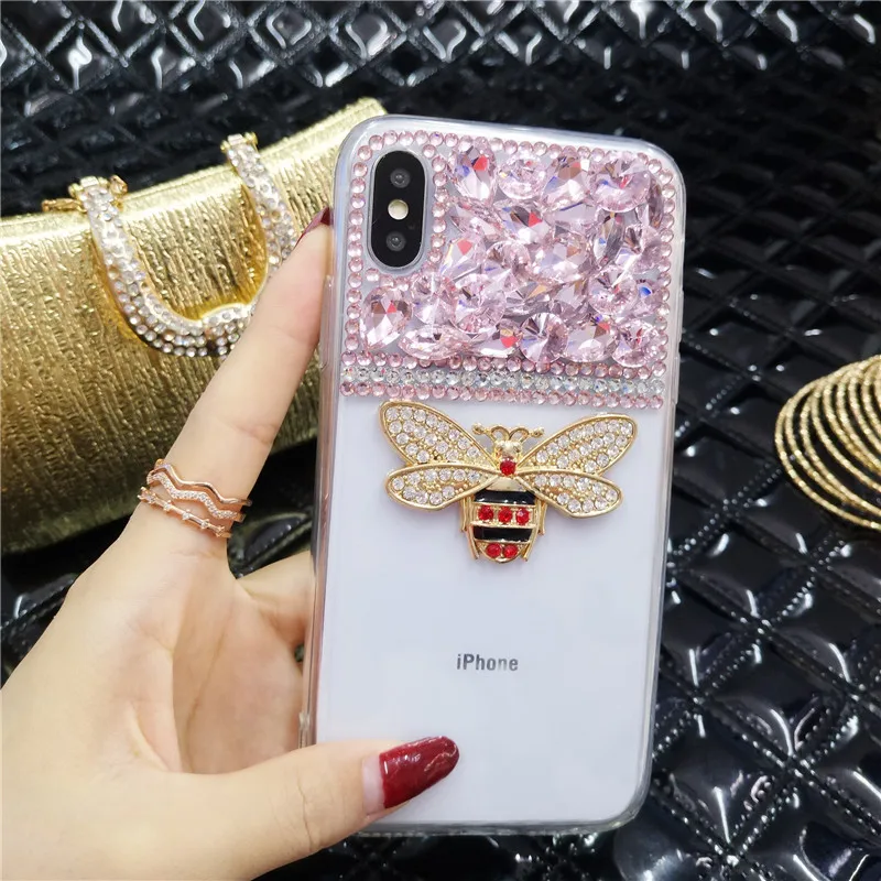 Luxury Gem Metal Bee Rhinestone Soft Phone Cases For SamsungS5 S6 S7 S8 S9 S10 PLUS Fashion Fundas NOTE5 8 9Back Cover Coque | Мобильные