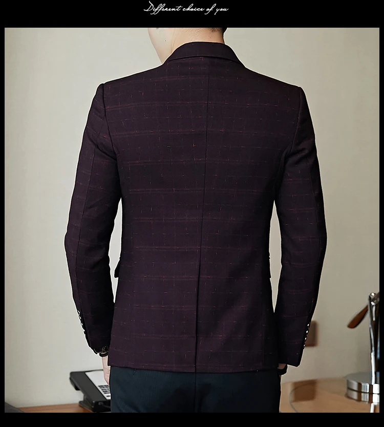 Plaid Check Blazer Men Gold Yarn Spring Autumn Blazer Masculino Slim Fit Chaquetas Hombre De Vestir Mens Vintage Blazer