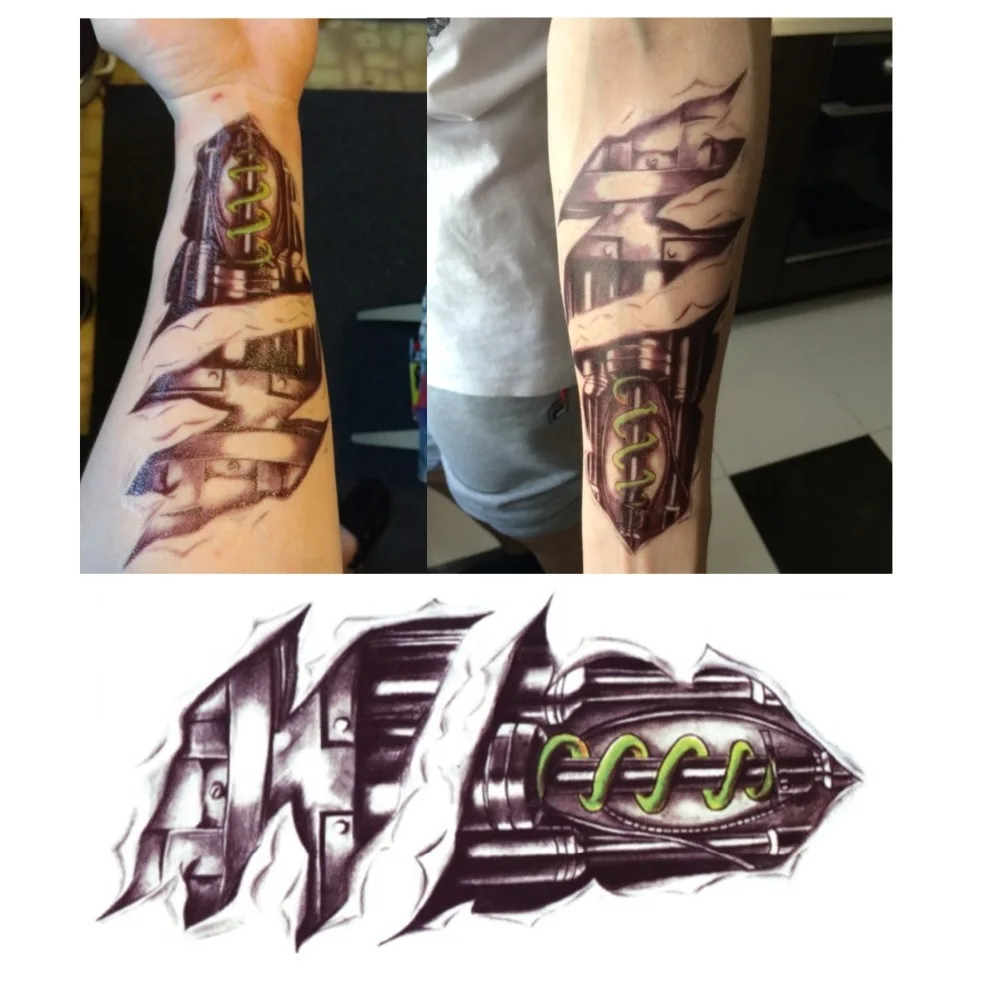 5pcs New 3D Waterproof Robot Arm Tattoo Stickers Body Art Removable Tatoo 3D Machine Arm Men Tattoo Temporary Tattoo Stickers