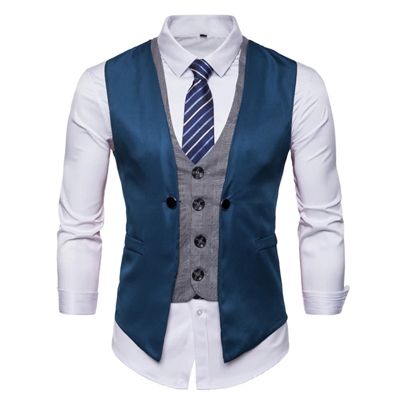 YUNCLOS поддельные 2 шт мужской костюм жилет однобортный лоскутный Свадебный