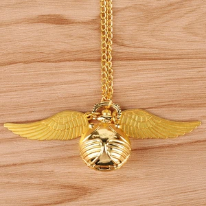 Top Luxury Golden Smooth Snitch Ball Pocket Watch Tiny Wings Necklace Pendant Clock Gifts for Kids C