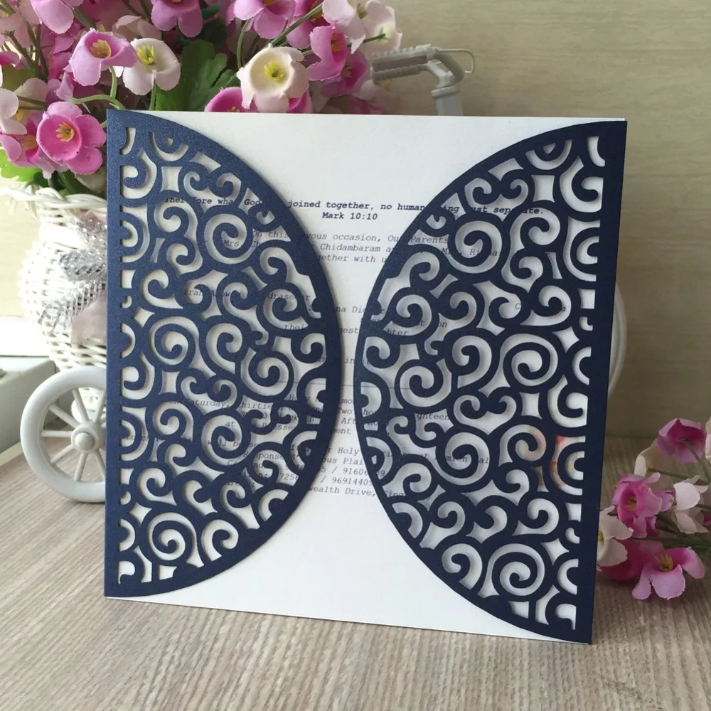 

50pcs Wedding Invitations Card Laser Cutting Pearlized Shimmer paper Wedding Invitation Cover card Hollow Birthday Invitation