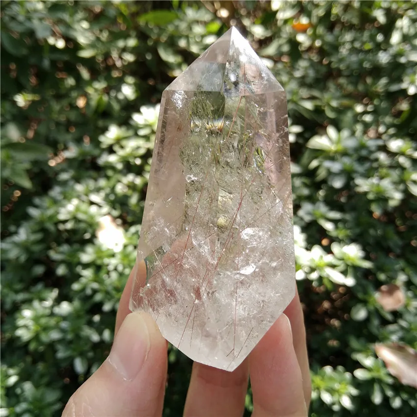 Редкие природного кварца палочка Ясный кварц точка с волос Чакра Исцеление башня