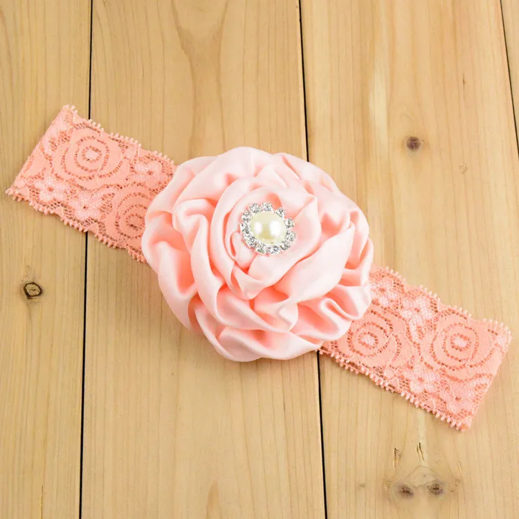 Эластичная кружевная лента для волос девочек с 3 &quotатласным цветком украшения