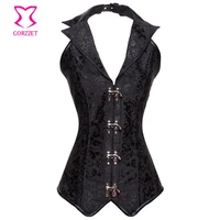 punk halter collar bustier tops gothic long corsets and bustiers sexy women waist trainer steel boned corset steampunk clothing