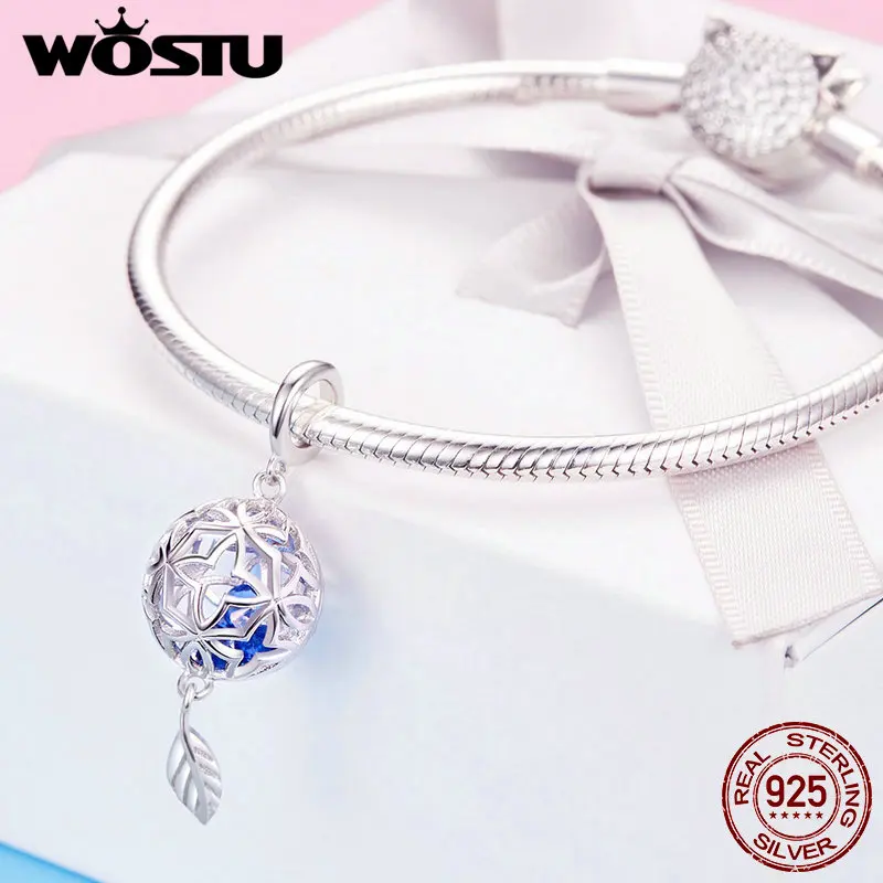 WOSTU 100% Стерлинговое Серебро 925 пробы шармы с цветком в форме листьев циркониевые