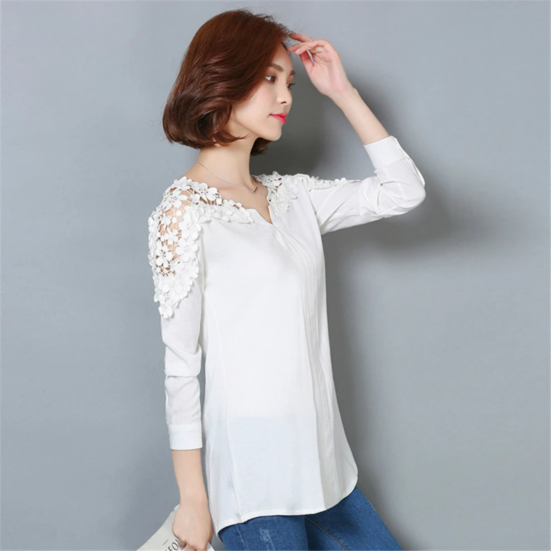 Новинка женская рубашка с v образным блузка кружевным рукавом вырезом цветочным