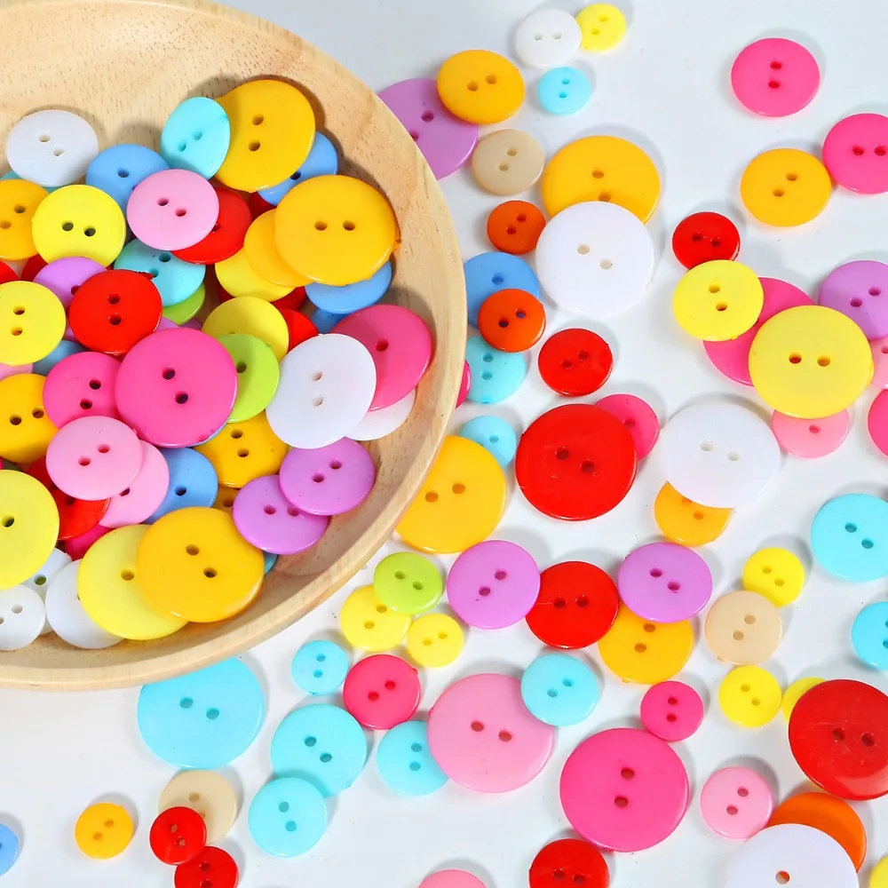 50/100pcs Kids Sewing Buttons Plastic Clothes Tools 2 Holes 9/10/11/12/15/20MM Round Shape Random Colors Garment Accessories