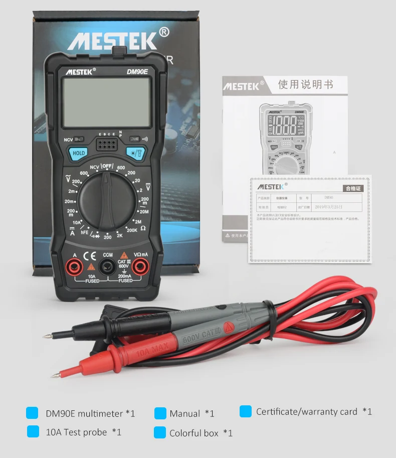 MESTEK DM90E мультиметр DC/AC Измеритель сопротивления тока NCV True RMS портативный цифровой мультиметр измерительный инструмент