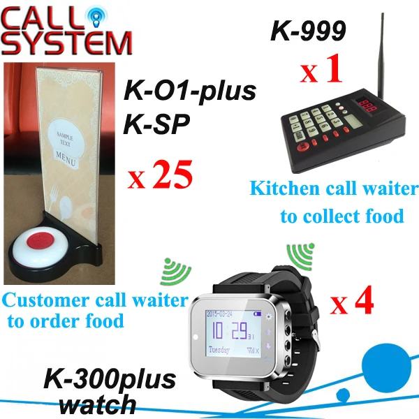 One set Electronic Wireless Call Calling System kitchen device W watch pager receiver and Guest buzzer Menu base | Компьютеры и офис