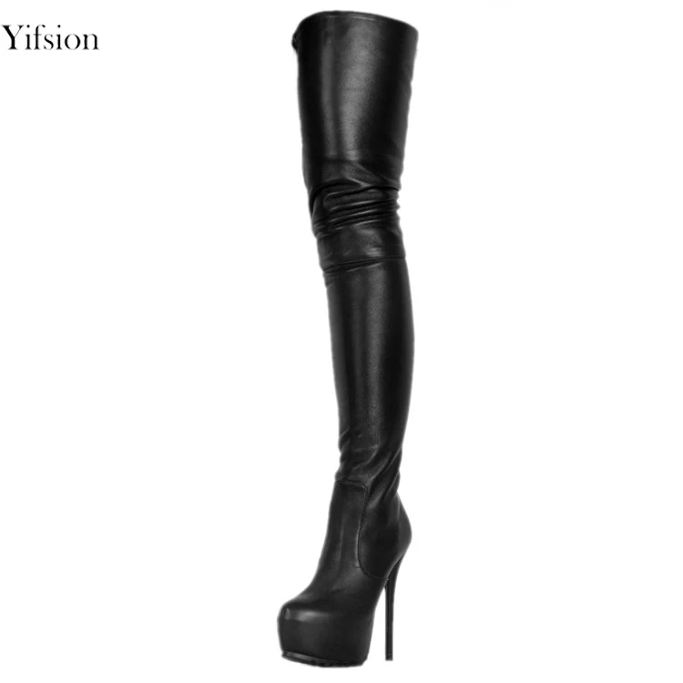 

Olomm New Women Winter Platform Over The Knee Boots Thin High Heel Black Ladies Sexy Round Toe Party Shoes Women US Size 5-15