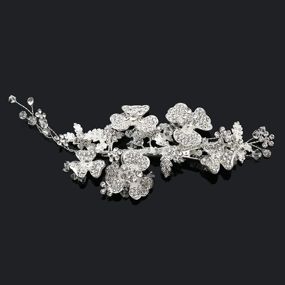 Блеск Silvercolor Стразы в форме листьев заколка для волос невесты украшения заколки
