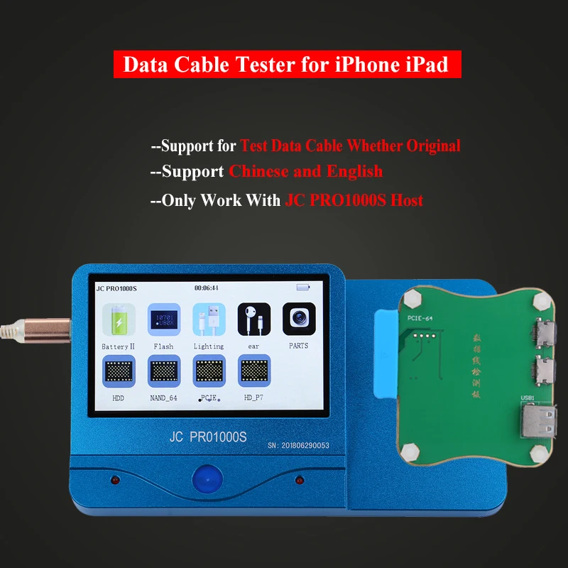 JC PRO 1000S Тестер кабеля для передачи данных iPhone iPad инструменты тестирования
