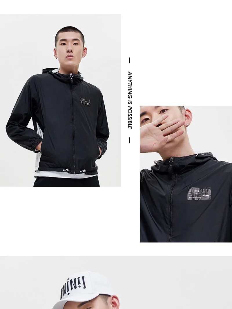 Li-Ning, Мужская трендовая ветровка, куртка, полиэстер, Стандартная посадка, подкладка, комфорт, спортивный, с капюшоном, ветровка, куртки, пальто, AFDP037 MWF384