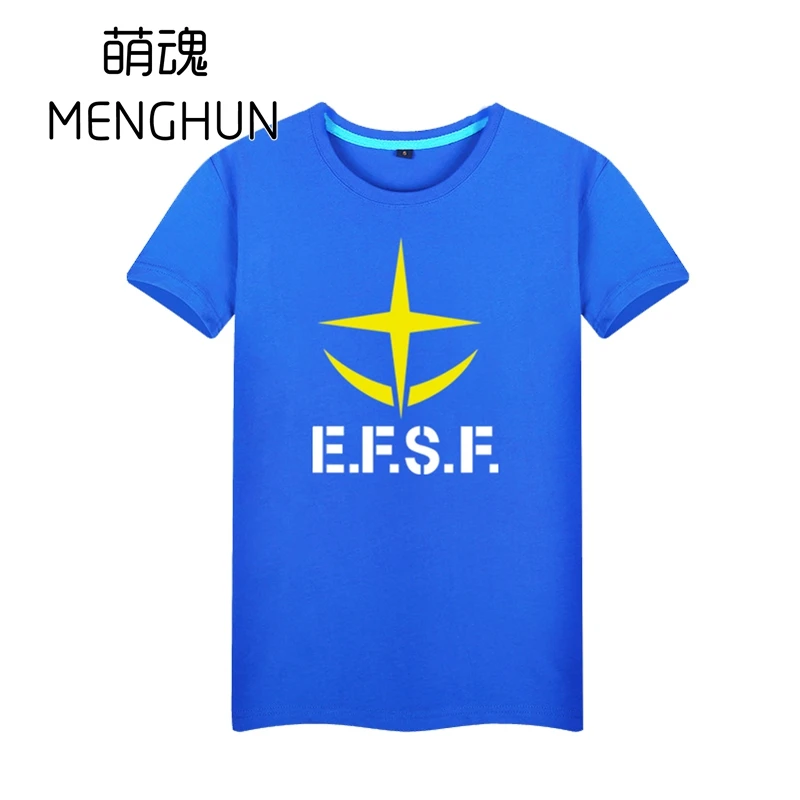 Крутые футболки Gundam с принтом логотипа Amuro Ray EFSF хлопковые Мужская аниме футболка