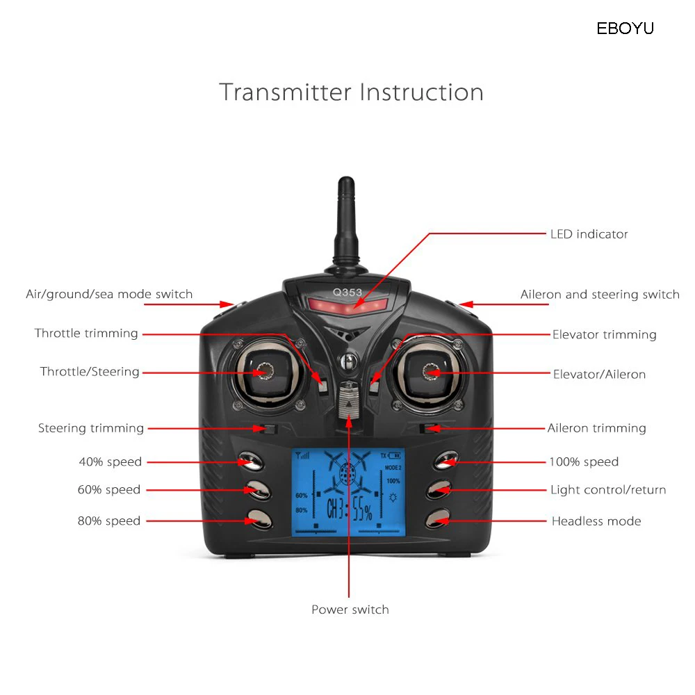 WLToys Q353 Triphibian 2,4G 6-осевой Gyro установка воздушно-грунтовых вод Квадрокоптер с дистанционным управлением Безголовый режим один ключ выключение питания/возврат RTF р/у Дрон