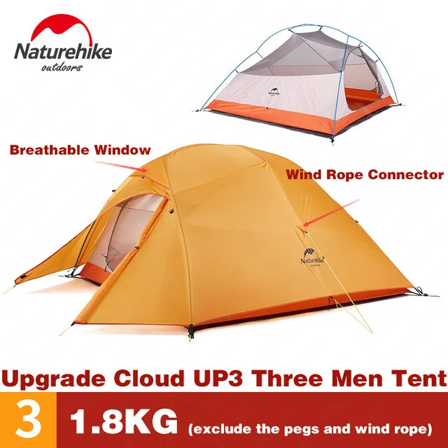 Naturehike Cloud Up 1 2 3 обновленная версия Сверхлегкая походная палатка отдельно стоящая походная палатка с ковриком NH15T002-T - Цвет: 3 Man 210T Orange