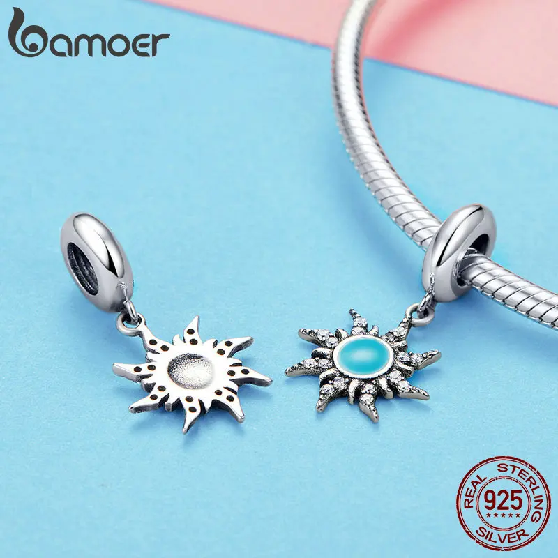 BAMOER, 925 пробы, серебро, синий, защита от солнца, прозрачный CZ кулон, подвески, подходят для оригинальных браслетов и ожерелья, ювелирные изделия, подарок SCC1068