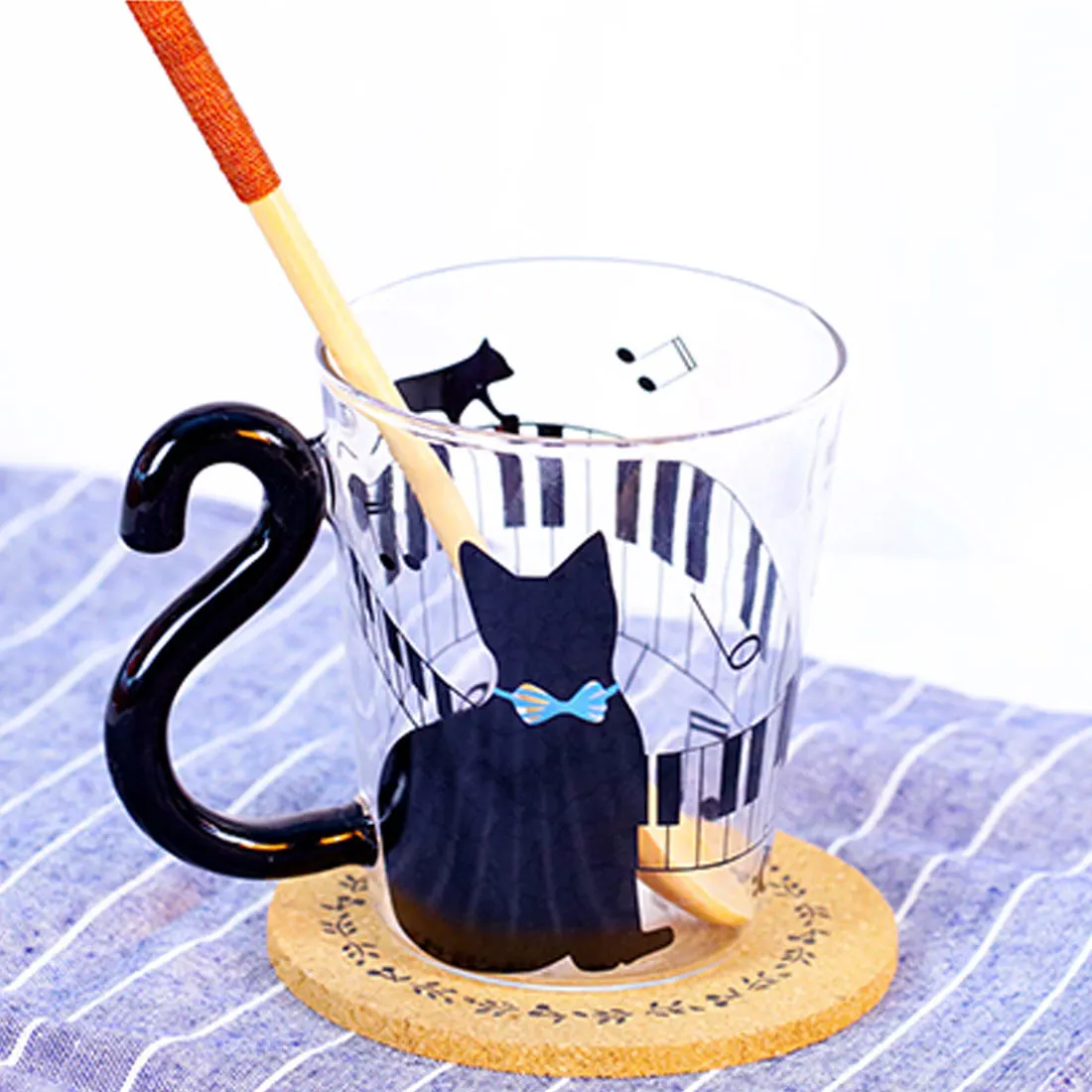 Стеклянная кружка с милым котом Китти чашка для чая молочная кофейная украшение