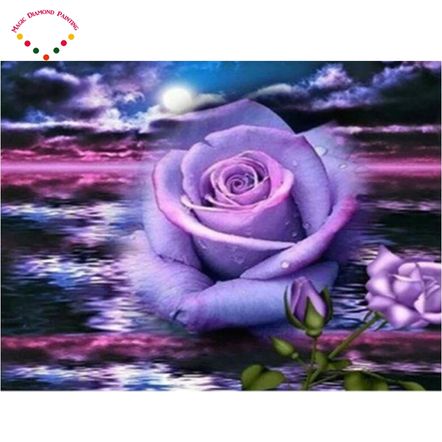 

Diamond Embroidery 5D Diy Diamond Painting Purple Rose Flower Diamond Painting Rhinestone Diamond Mosaic Cross Stitch Decoration
