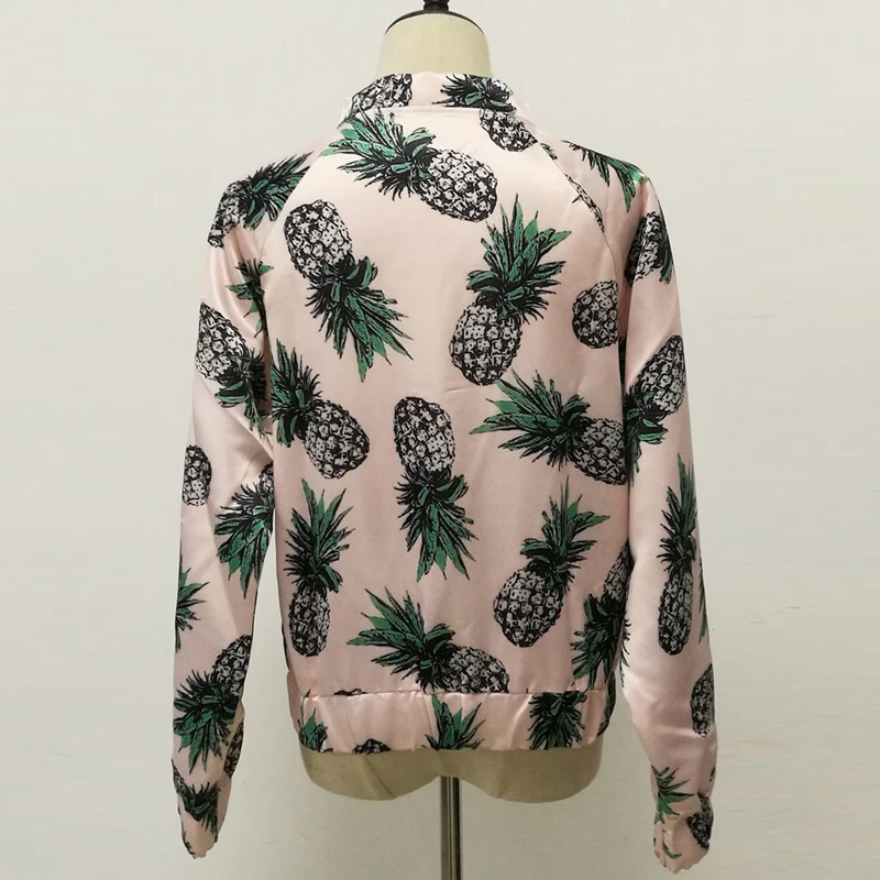 

Harajuku Jacket Women Clothes Pineapple Print Zipper Short Coat Summer Slim Bomber Jacket Basic Streetwear Casual Outerwear B203