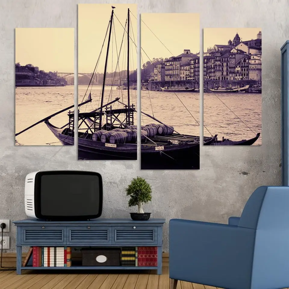 CLSTROSE 4 шт. Античная картина с изображением парусной лодки и моря для дома