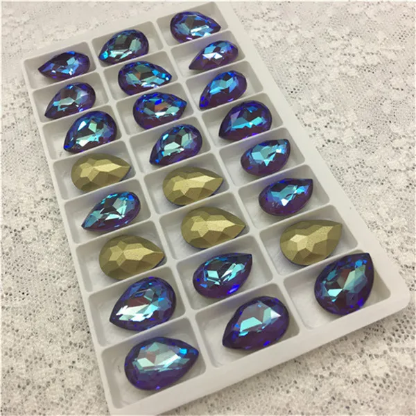 sapphire ab TopStone мокко AB Цвет 13x18 мм 10x14 мм K9 Кристалл Капля Стразы Gass кристалл Pointback капелька необычный камень - Цвет: sapphire ab