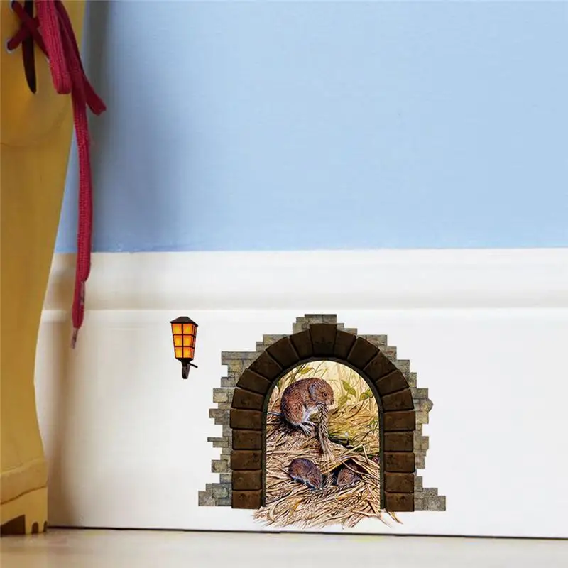 funny mouse hole wall stickers home decoration zooyoo1451 kids gift diy adesivo de paredes cartoon animals decals mural art 3.5 | Дом и сад