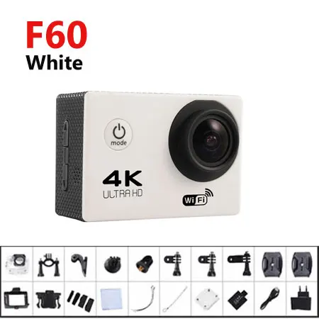 F60 White Новейшая оригинальная Экшн-камера GOLDFOX SJ 4000, 4 K, Full HD, 4 K, wifi, экран 2,0 дюйма, мини-камера на шлем Go, водонепроницаемая, профессиональная спортивная DV камера 16 МП - Цвет: F60 White