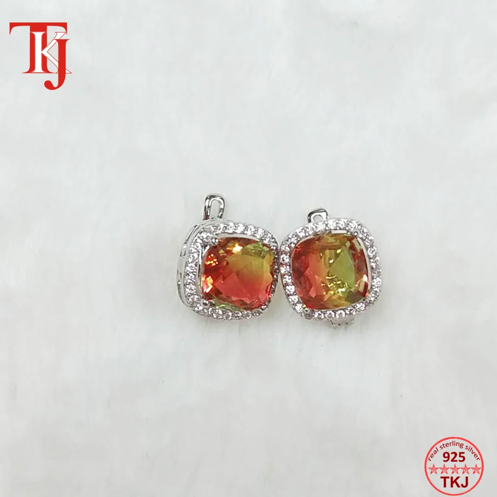 TKJ 925 пробы серебряные серьги-гвоздики с фианитом, турмалиновые серьги с камнем для женщин и девочек, ювелирные изделия для свадьбы, вечеринки, юбилея